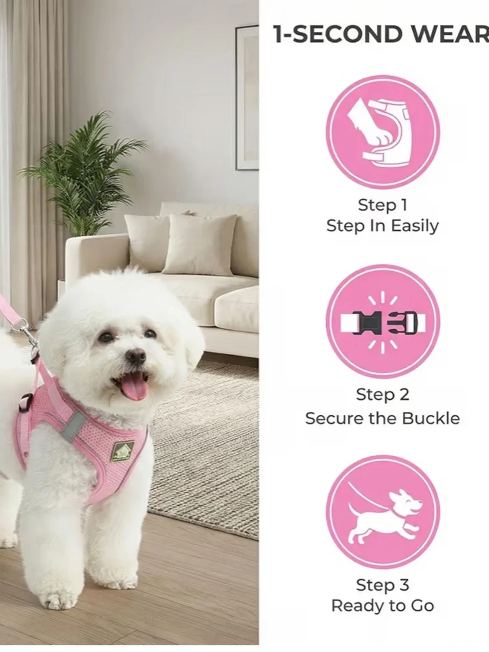 Dog Harness w/ Leash Set, No Pull Adjustable Harness/Thickened Padded. Sz med